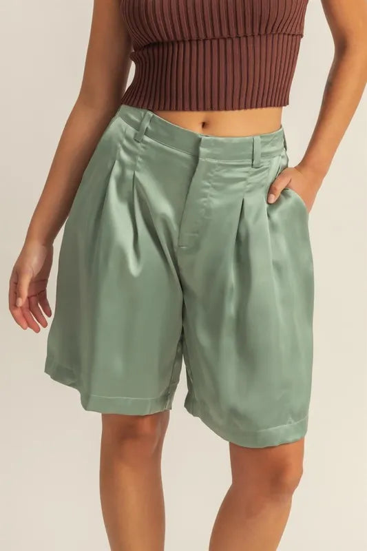 satin shorts women's Matcha Green
