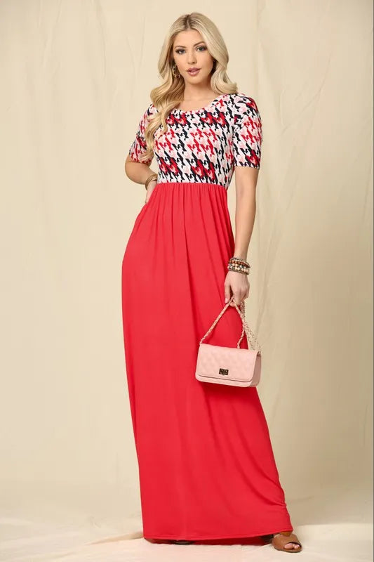 short sleeve maxi dress casual Red
