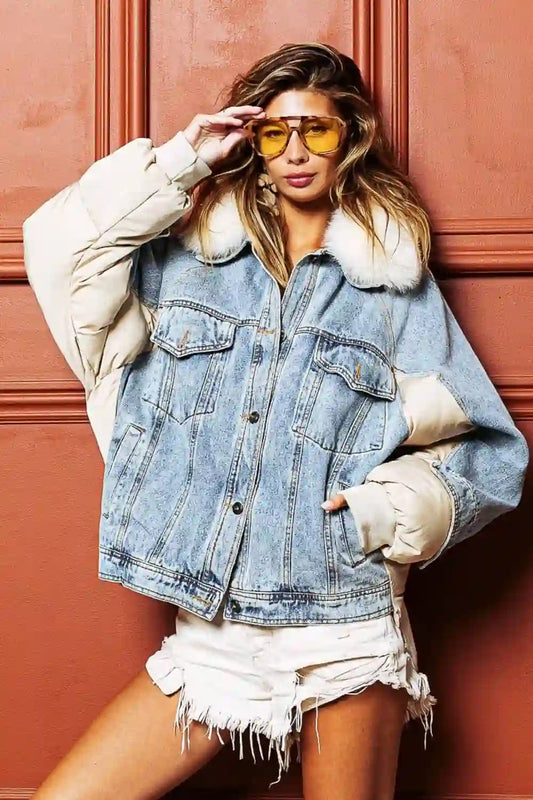 womens faux fur denim jacket Denim